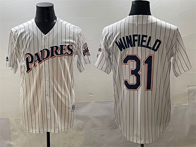 Men's San Diego Padres #31 Dave Winfield White Throwback With Patch Cool Base Stitched Jersey